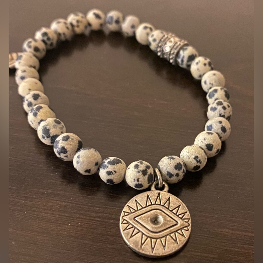 Dalmatian Jasper Evil Eye Stone Beaded Bracelet | Spiritual | Metaphysics